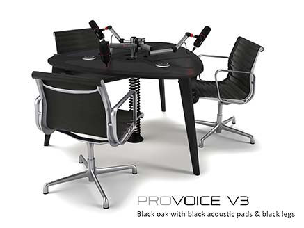 ProVoice V3 - three person podcast desk in black stained oak