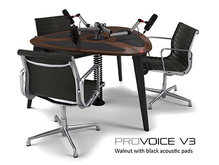 ProVoice V3 - three person podcast desk in walnut