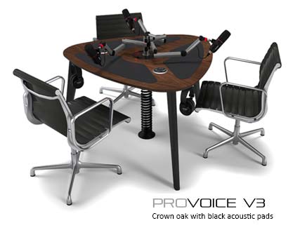 ProVoice V3 - three person podcast desk in walnut