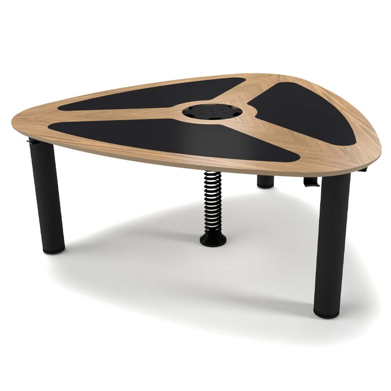 ProVoice V6 six person podcast desk with veneered oak desktop