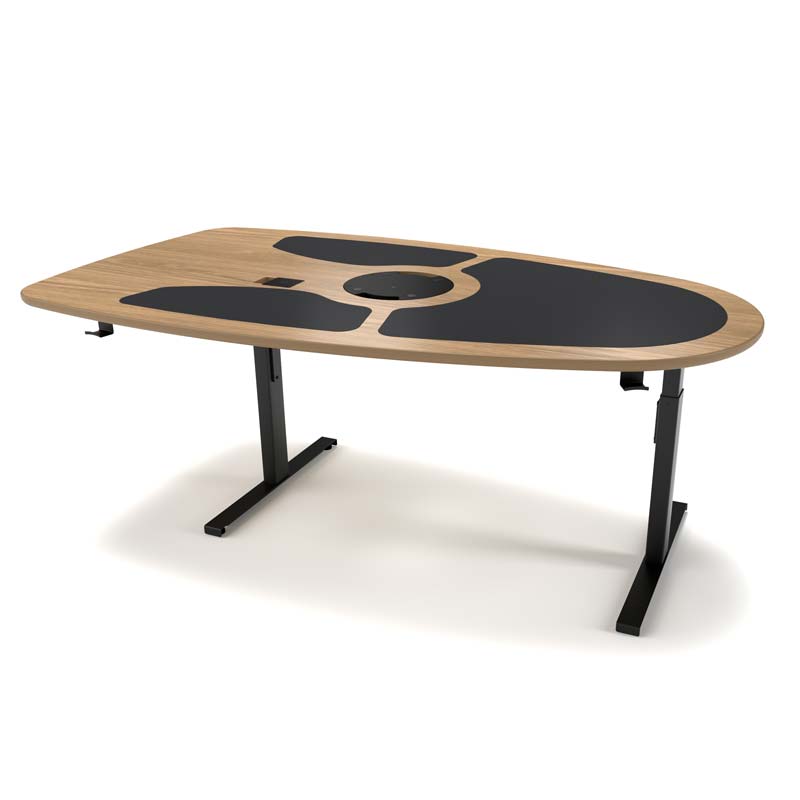 ProCast R5 five person sit stand podcast desk in veneered oak