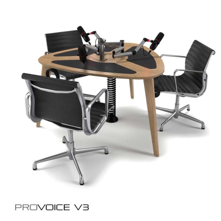 ProVoice V3 compact 3 person podcast table with central mic arm mounting