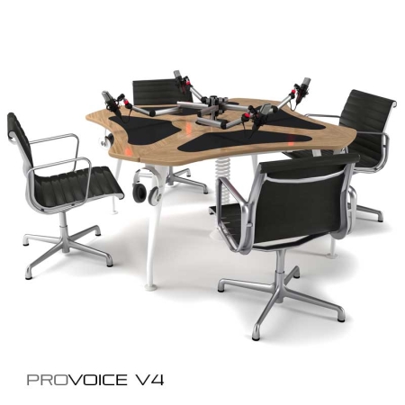 ProVoice V4 4 person podcast table with central mic arm mounting and acoustic pads